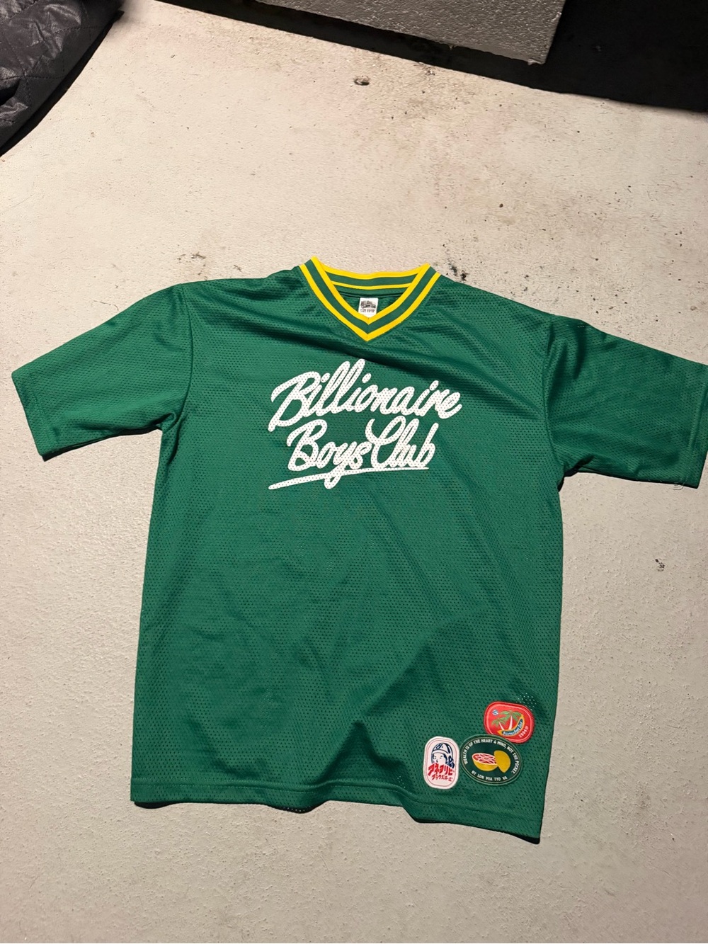 Billionaire Boys Club Green Mesh Logo Jersey with Yellow Trim